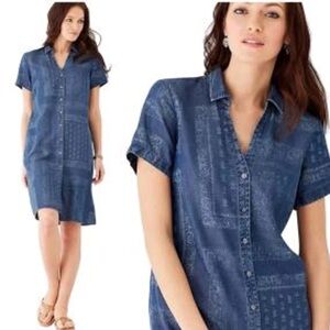 J. Jill Casual Denim Chambray Shirt Dress Sz M Pockets Front Short Sleeve Button